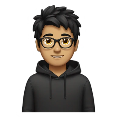 hispanic boy wearing glasses in a black hoodies with straight black hair with brown eye sticker
