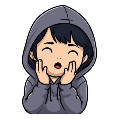 girl with black hair crying wearing a black hoodie sticker