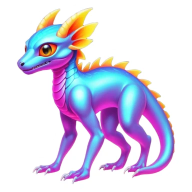 Exotic futuristic lush warm-colored neon Fakémon-Fionbri-creature sticker