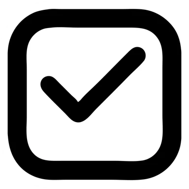 Create a rounded square checkbox icon with a much thicker black rounded square border. Inside the border, the area is solid white. A bold semi-transparent black check mark is visible on the white fill. No transparency except outside the icon. sticker