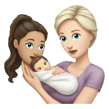 mom holding newborn baby girl with blue eyes white skin dark hair and white skin newborn white girl baby sticker