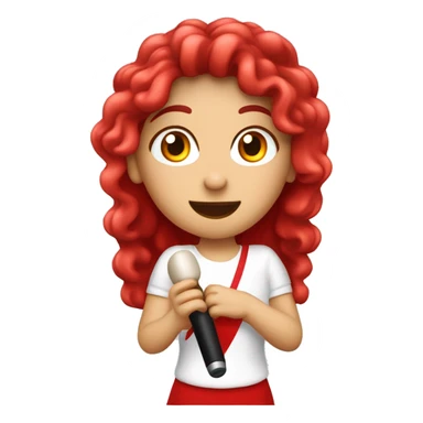 Mujer blanca de pelo rojo y largo ,ojos Carmelitas cantando con micrófono en la mano sticker