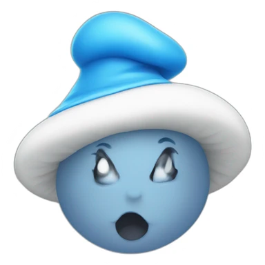 A blue Smurf with cat face and a white mushroom hat sticker