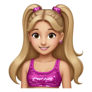 Ariana Grande with long dark blonde ponytail hair, pink sequin crop top sticker