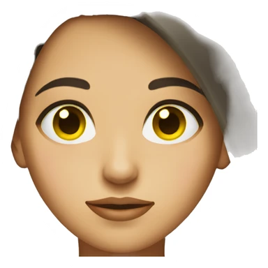 female face with dark brown hair and green yellow-ish eyes sticker