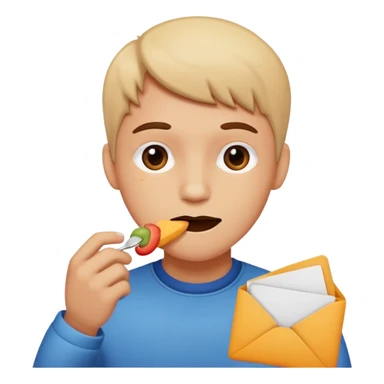 Person eating the letter “L” sticker