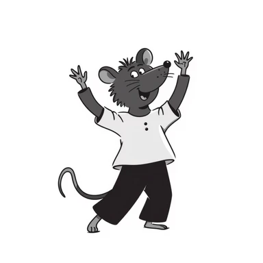 Hand-drawn rat doing an enthusiastic dance move with arms raised sticker