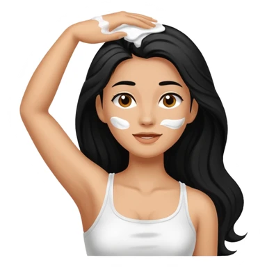 woman black long hair shaving armpit with cream on armpit sticker