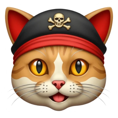Vintage 1930s cartoon style emoji, cat, pirate aesthetic, thick black outlines, rubber hose animation style, monochrome with red accents, grainy paper texture, white background --v 6.0 sticker