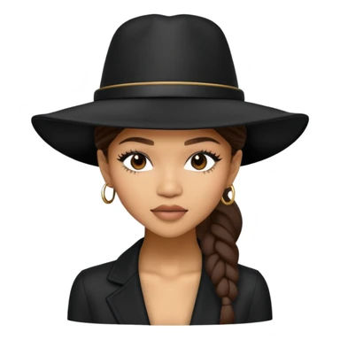 Zendaya wearing a giant black hat sticker