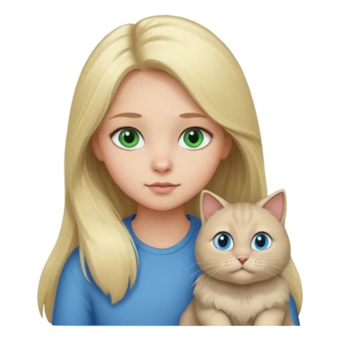 blonde girl with long blonde hair and blue eyes with chubby gray cat with big green eyes sticker