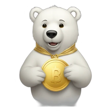 white bear with gold coin in hands sticker
