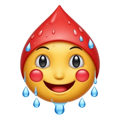 Emoji smiley face with water drop on head but make water drop red sticker