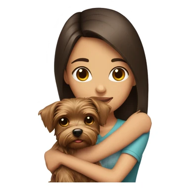 Brunette girl hugs yorkie dog sticker