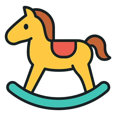 rocking horse, color outline icon style, clean lines, playful, minimal background sticker