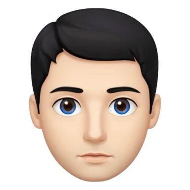 Man. With black hair. Hairstyle texture krop. The skin is beige. One eye is brown, the other is blue. The lips are not big. Beautiful nose. sticker