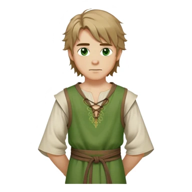 medieval summer outfit worn by a DnD themed fantasy male character. lightweight flax tunic with no sleeves and a simple tied neckline. clothes only above the waist. The clothes full waist. The character's haven't arms. character is white-skinned, dark blonde hair, green eyes, shoulder-length messy hair. sticker