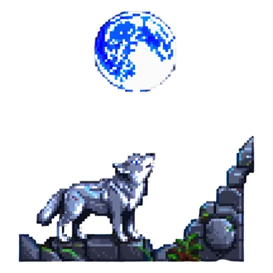 wolf in minecraft style, pixel art, howling at a blocky moon sticker