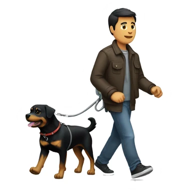 man waling rottweiler, going left, leash sticker