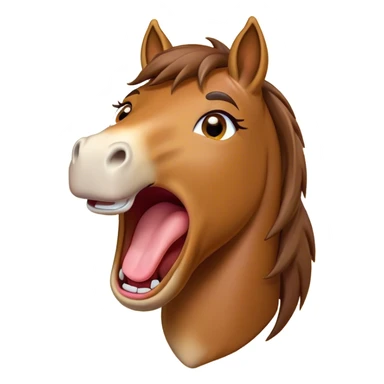 Cinematic Cute Yawning Bay Horse Portrait Emoji, Head tilted slightly with a dramatic, wide-open yawn, revealing a smooth bay fur with a subtle luster, floppy ears slightly drooping, round amber eyes barely open in drowsy contentment, Simplified yet irresistibly adorable features, highly detailed, glowing with a soft, cozy glow, high shine, relaxed yet expressive, stylized with a touch of equine whimsy, bright and endearing, soft glowing outline, capturing the essence of a sleepy yet affectionate horse, so drowsy it feels like it could stretch out of the screen and curl up for a nap! sticker
