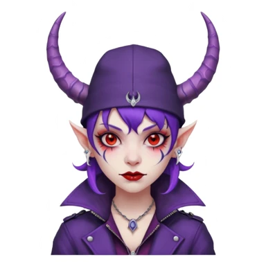 purple girl demon with tattoos, hat, jacket and horns sticker