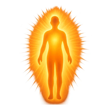 a stylized human silhouette with a radiant aura, representing a soul, radiant aura, stylized human silhouette sticker