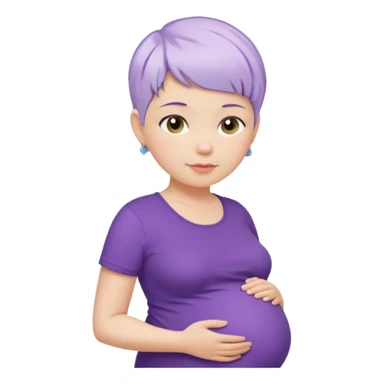 pregnant woman with purple shirt and short pixie cut WHITE hair. only show head, nech and abdomen sticker