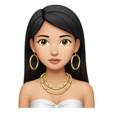 latina makeup olsun, saçları düz, halka küpeler büyük gümüş renginde olsun, kolye taksın ve beyaz bir Bandeau top kıyafet giyisin sticker