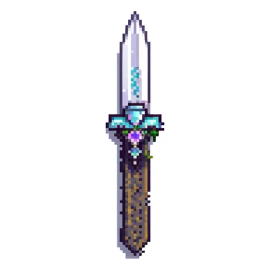 gothic knife pink with gemstone accents, pixel art style sticker