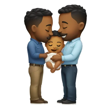 Two gay men kissing with a baby sticker