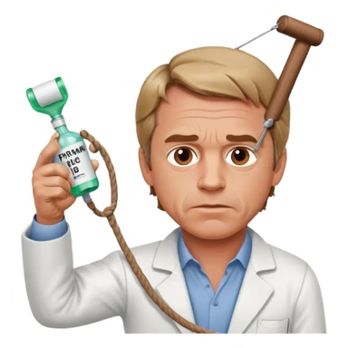 RFK Jr emoji with a slingshot aiming at a cartoonish medicine bottle labeled 'Big Pharma' sticker