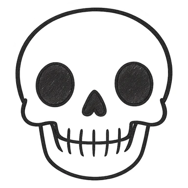 Make the skeleton head look more realistic using only black lines, no color, no shading. Keep it friendly and not scary, front view. sticker