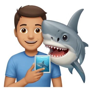 Man kissing a picture of a shark sticker