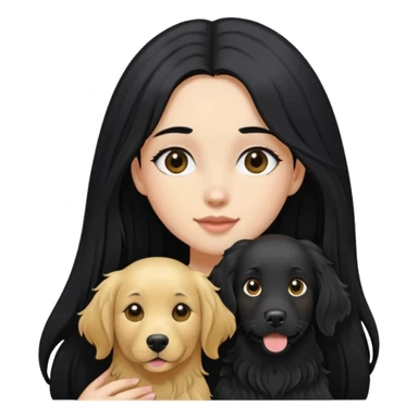 A girl with long black hair walking a black golden retriever sticker