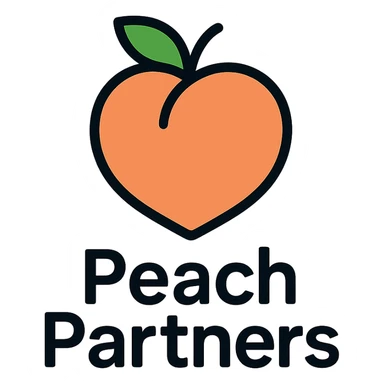 minimalist icon of a simple peach outline with clean text 'Peach Partners' sticker