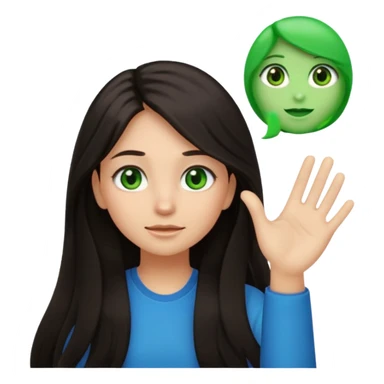 Animated girl dark long hair green eyes emoji holding right side of the head with her hand with duh facial expression  sticker