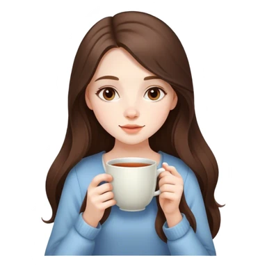  beautiful pale brunette girl with long hair drinking tea from a big cup sticker