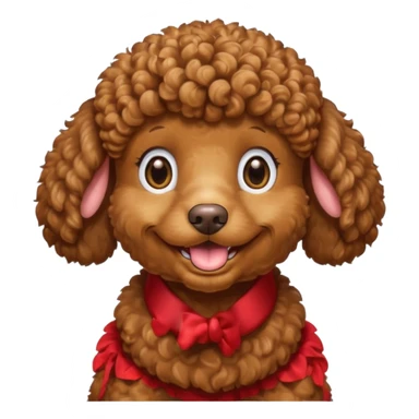 Head of a brown poodle, curly fur, smiling with closed mouth, no tongue showing
 sticker