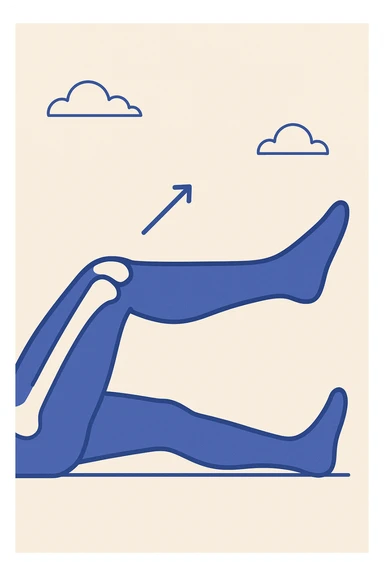 illustration of a human knee doing a straight leg raise exercise, showing the knee and leg in motion, clear and easy to understand, educational style sticker