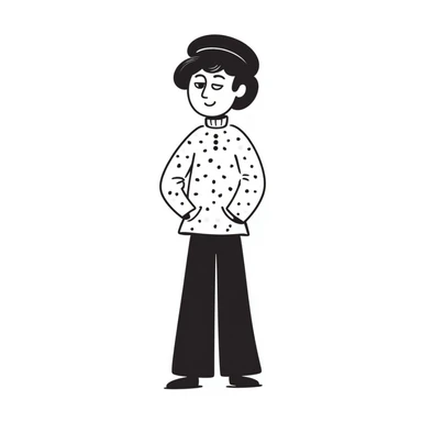 an effeminate, eccentric young man wearing a beret, hand-drawn doodle style sticker