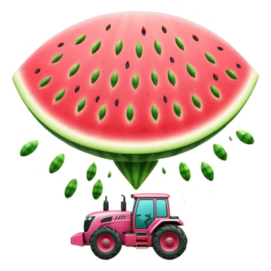 A UFO shaped like a slice of watermelon abducting seeds with a tiny tractor beam. Bright fun colors, cartoon style, minimal shadows, transparent background. sticker