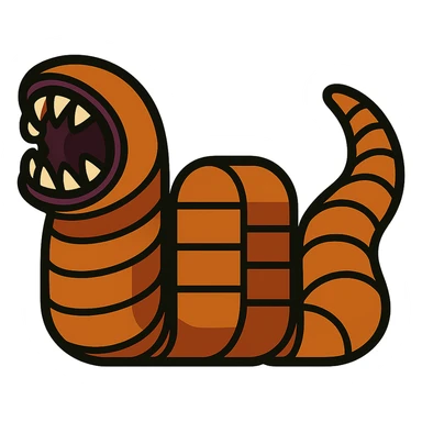 a sandworm from Dune depicted as three seamless emoji parts: a head, a body, and a tail, with the body emoji designed to tile seamlessly side by side to create a longer worm, each part distinct but matching in style and color for a continuous look, vibrant toon style sticker