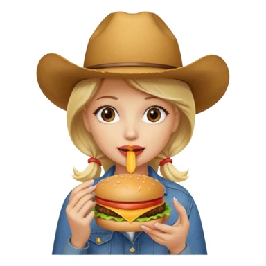 blonde female wearing cowboy eating hamburger sticker