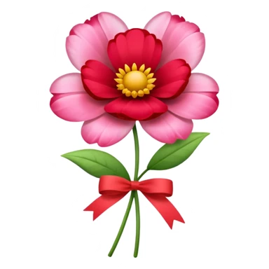 One red flower and one pink flower in transparent bouquet with red band  sticker