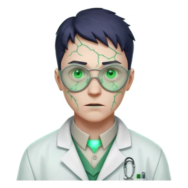 laboratory mutant portrait, head and shoulders only, glowing green veins, torn lab coat collar, mutated eyes, sci-fi experiment vibe, 3D cartoon, mobile game icon style, clean background, no text, no watermark

 sticker