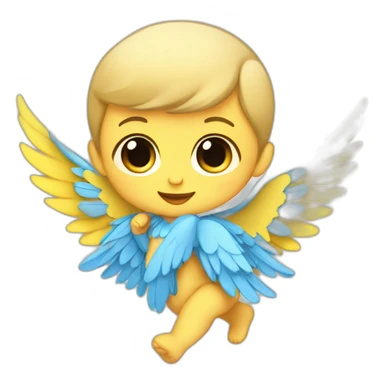 a baby with blue and yellow wings sticker