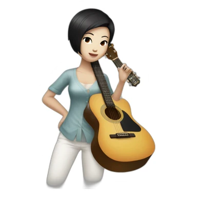 wthite skin woman with black short hair and chinese eyes playing a guitar sticker
