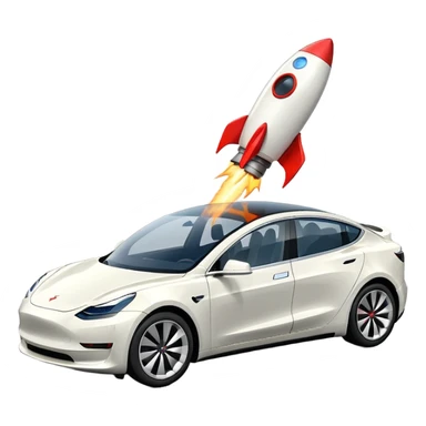 Tesla model 3 white. Icon. Rocket boost on roof  sticker