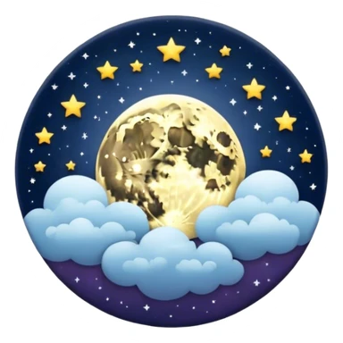 A round galactic colored button with a damask style full moon, stars, and clouds in the center sticker