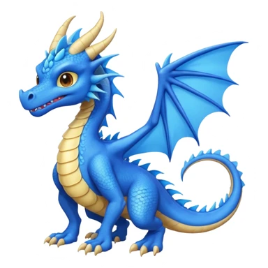Hydra emoji – full body, blue dragon-like creature, 3 heads, wings, 4 legs, tail, slight side angle, cute emoji style, no background
 sticker